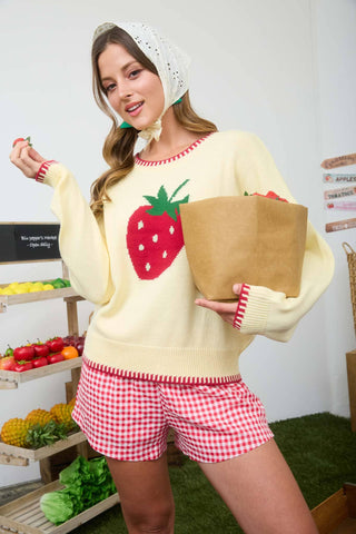 Strawberry Contrast Stitch Sweater