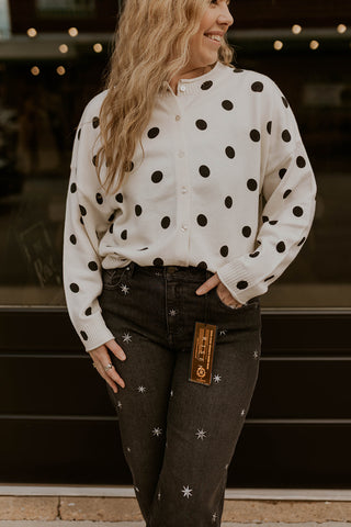 Perfectly Polka Button Up Sweater- Cream