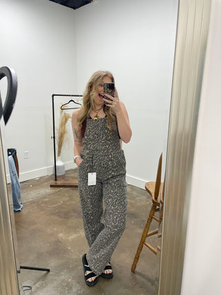 Leopard Baggy Cargo Overalls- Hidden