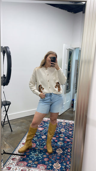 Horse Jacquard Button Down Sweater