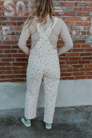 Floral Ecru Denim Overalls