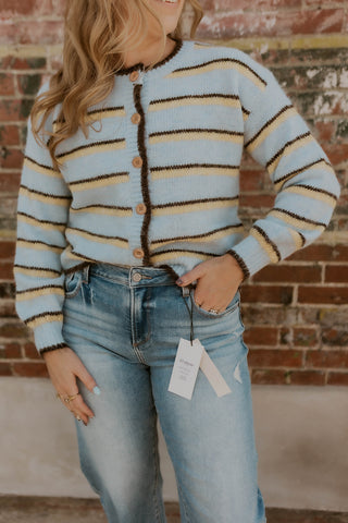 All Around Striped Sweater- Powder Blue
