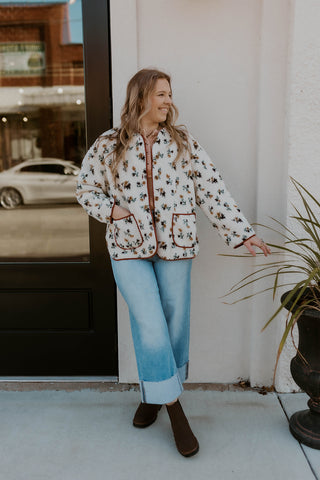Floral Print Sherpa Jacket