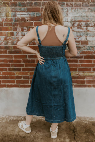 Lace Up Denim Midi Dress