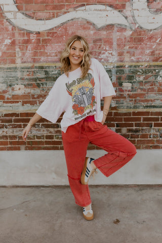 Contrast Band Washed Terry Pants