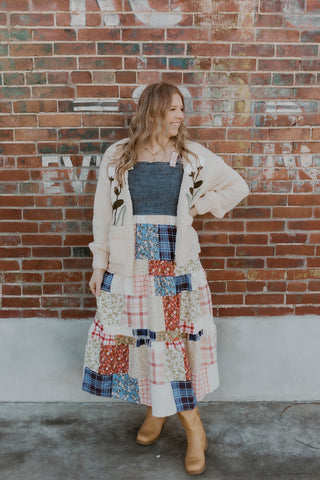 Smocked Denim Patchwork Dress
