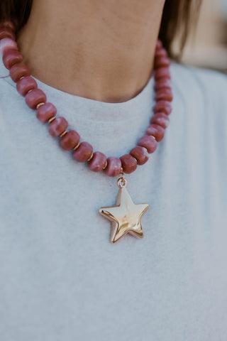 Beaded Star Necklace- Mauve