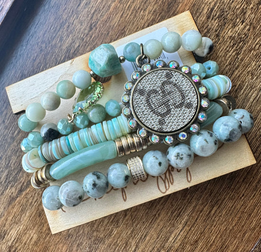 GG Beaded Stack- Blues