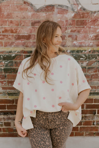 Polka Dot Oversized Top- Pink