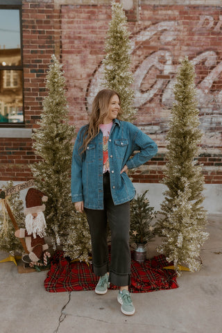 Vintage Pinstripe Denim Jacket- Risen