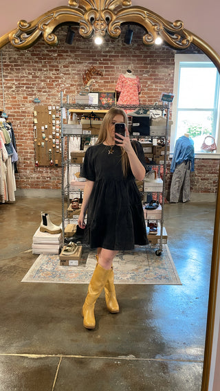 Mineral Wash Denim Flutter Sleeve Dress