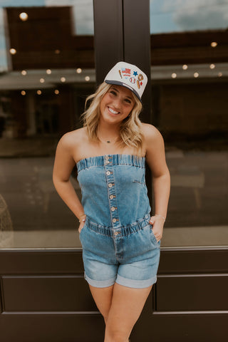 Strapless Denim Romper