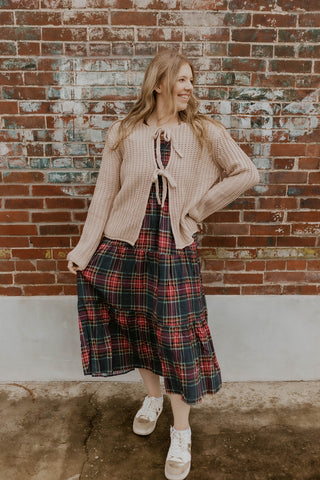 Plaid Smocked Tiered Midi Dress