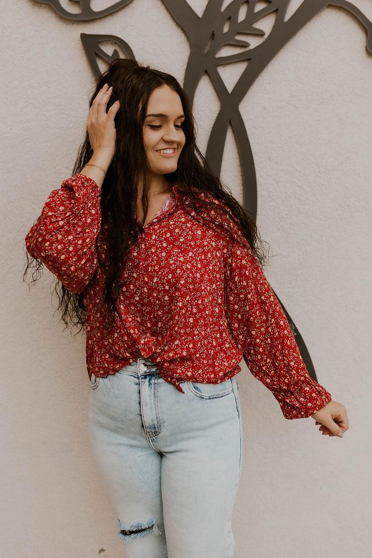 Flowy Floral Blouse- Red