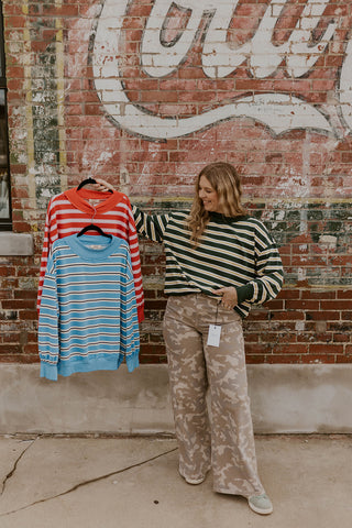 Stripe Right Mock Neck Sweatshirt- Blue