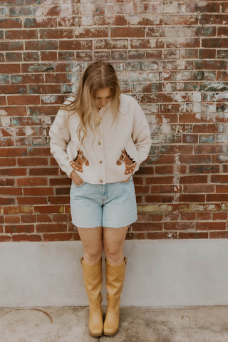 Horse Jacquard Button Down Sweater