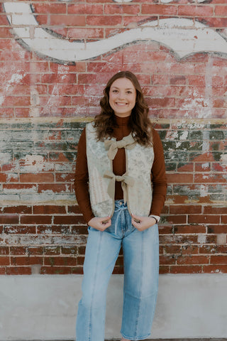 Bow Front Patchwork Vest- Sage