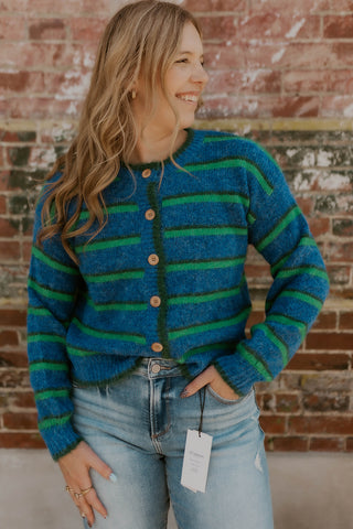 All Around Striped Sweater- Cobalt