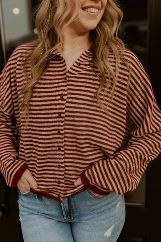 Not The Usual Striped Cardigan- Deep Red