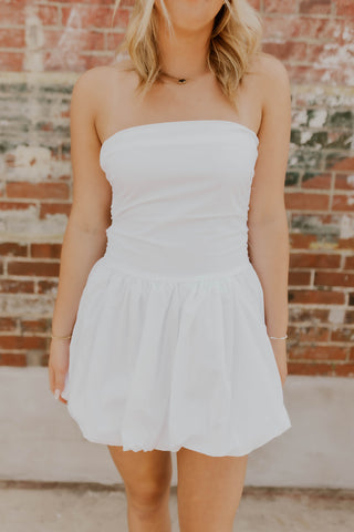 Strapless Bubble Dress- White