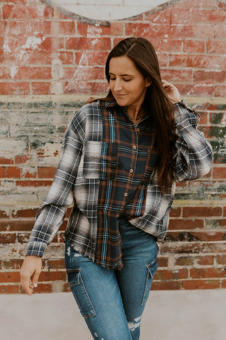 Navy Multi Plaid Top