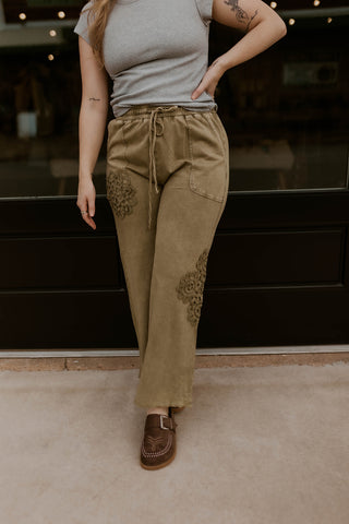 Garden Stitch Wide Leg Pants- Olive