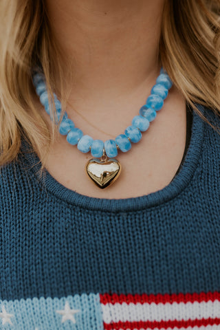 For The Love Beaded Necklace- Peri Blue