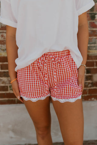 Lace Trim Gingham Shorts