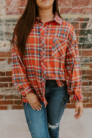 Strawberry Acid Wash Plaid Top