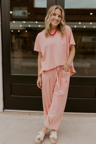 Short Sleeve Mineral Wash Set- Bubble Pink