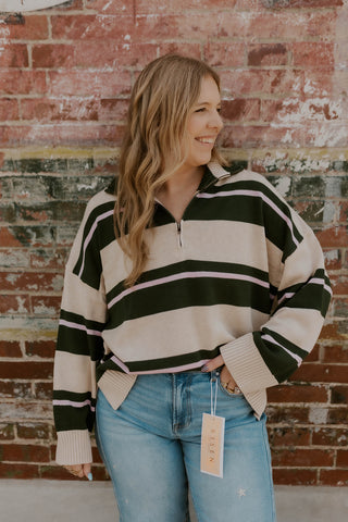Cabin Stripe Quarter Zip Sweater