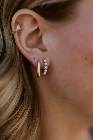 Stella Stone Huggie Earrings- Pearl