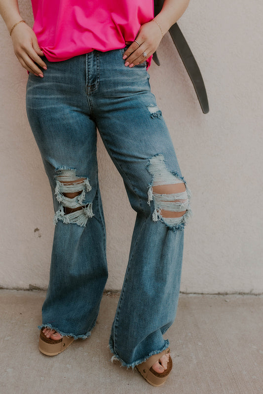 Collins High Rise Distressed Dad Jeans- Risen