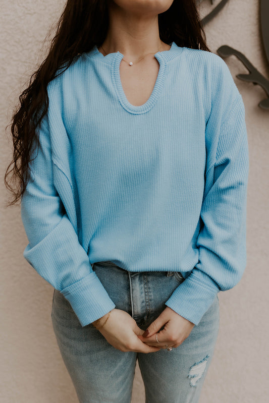 Better Than The Rest Ribbed Pullover- Blue