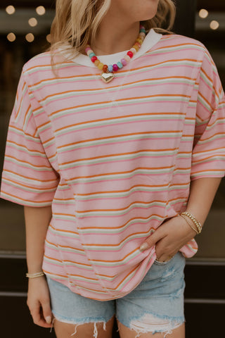Striped Oversized Short Sleeve Knit Top