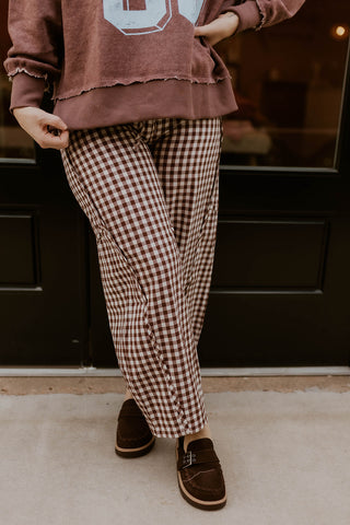 Brown Sugar Gingham Barrel Pants