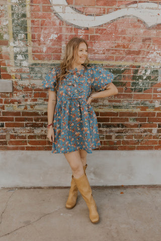 Denim Lover Tie Front Dress- Floral