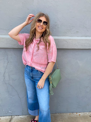 Pretty In Pink Eyelet Lace Top