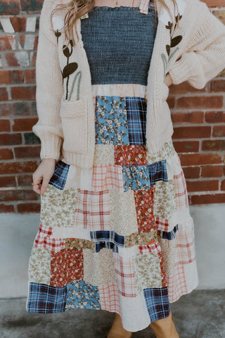 Smocked Denim Patchwork Dress