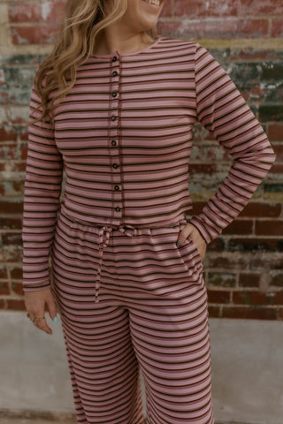 Softly Striped Button Up Top