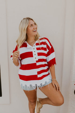 Red Striped Knit Top