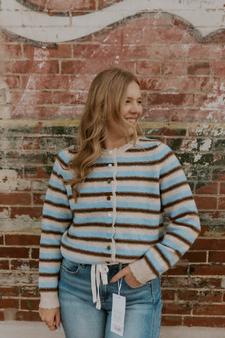 Happy Striped Button Up Sweater