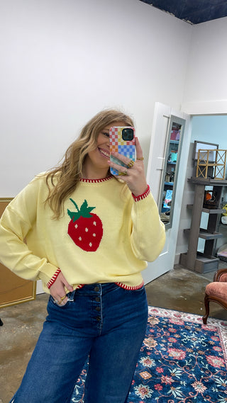 Strawberry Contrast Stitch Sweater