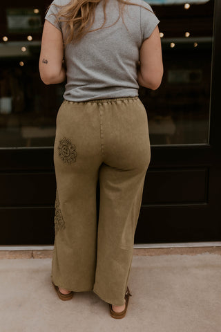 Garden Stitch Wide Leg Pants- Olive