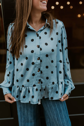 Spotted In Satin Top- Blue