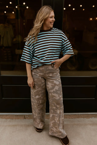 Cozy Lane Striped Top- Blue Brown
