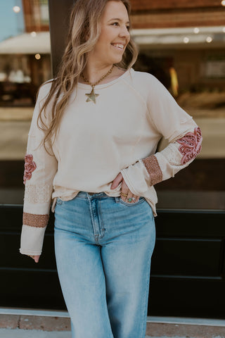 Lace Sleeve Mineral Wash Top