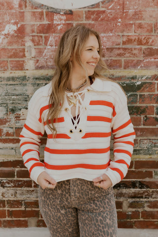 Laced Up Striped Sweater