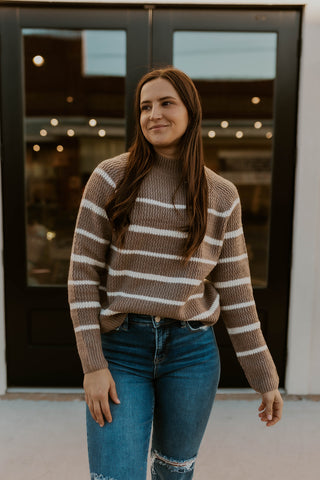 Taupe High Neck Stripe Sweater