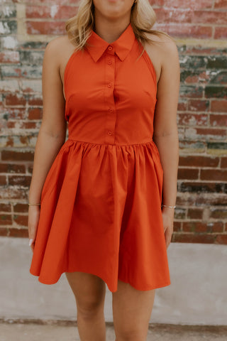 Collared Halter Dress- Cherry Red